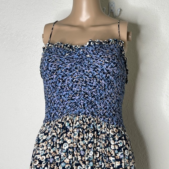 Free People One I Love Smocked Strappy Back Maxi Dress Size L Ruffle Multicolor - Picture 5 of 14